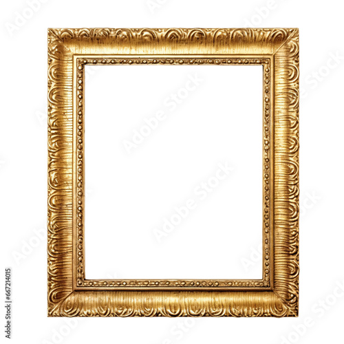 antique gold picture frame, isolated on transparent background
