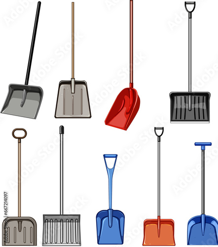 snow shovel set cartoon. outdoors storm, ice clean, weather season snow shovel sign. isolated symbol vector illustration