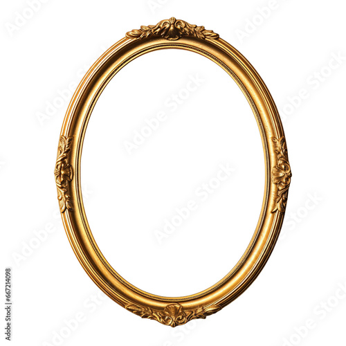 Antique round oval gold picture mirror frame isolated on transparent, png