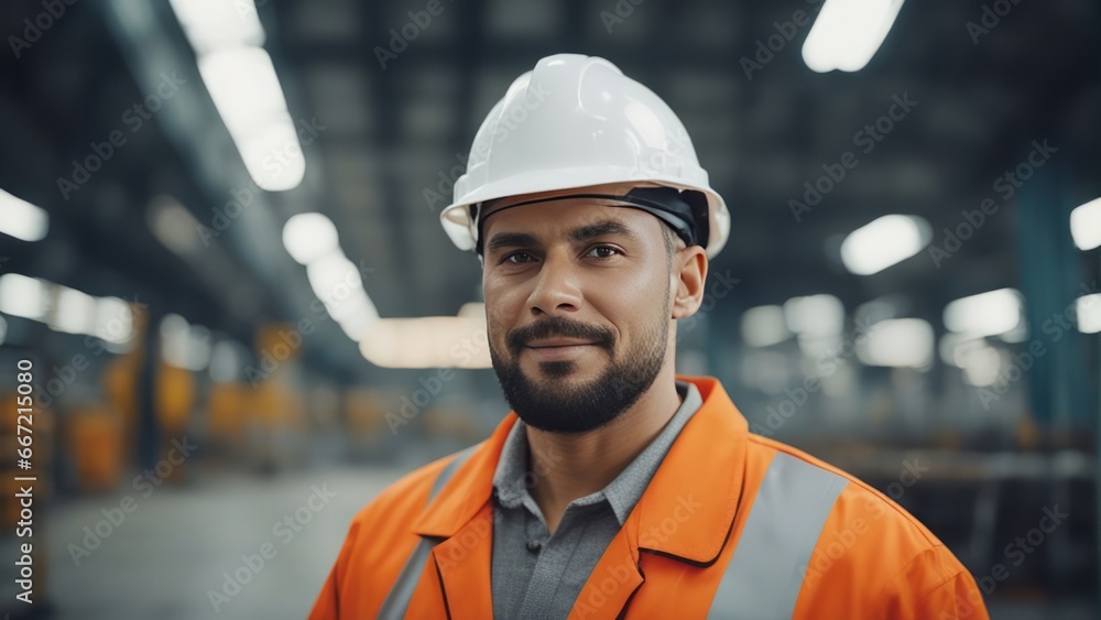 Portrait of Industry maintenance engineer man wearing uniform and safety hard hat on factory station Portrait of Industry maintenance engineer man wearing uniform and safety hard hat on factory station