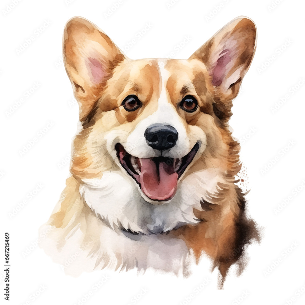 water color Illustration of a corgi dog isolated on white, and transparent png