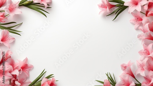  pink flowers on a white background with a place for text. generative ai