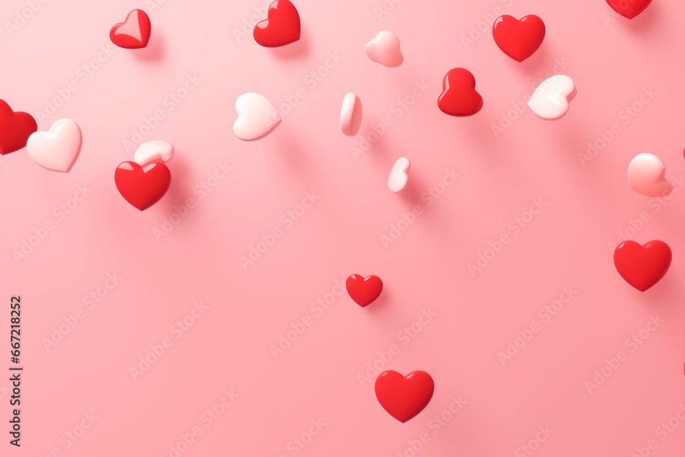 Red and white hearts on pink background. Design for Valentine's day, women's day, mother's day.