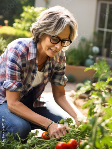 Happy woman working in her garden