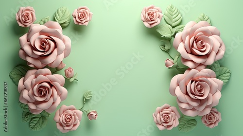  a green background with pink flowers and leaves on it  and a letter n on the left side of the image.  generative ai