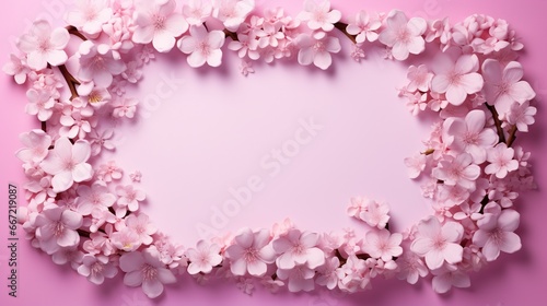  a pink background with pink flowers arranged in a rectangle.  generative ai © Shanti