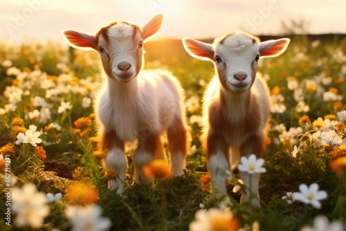 Little funny baby goats in the wild © Veniamin Kraskov