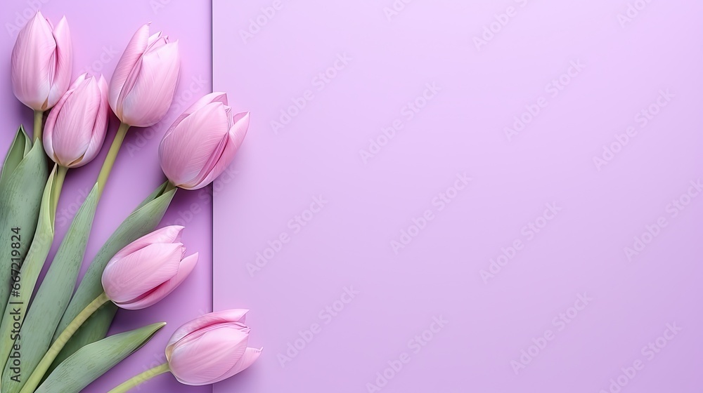 a bouquet of pink tulips on a purple background. generative ai a bouquet of pink tulips on a purple background. generative ai