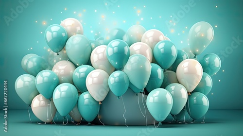  a bunch of balloons floating in the air with a blue background. generative ai