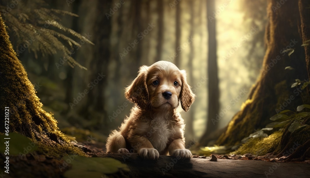 puppy sitting in the forest