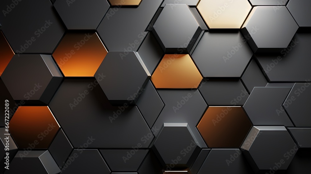 a black and gold hexagonal background with a light in the middle. generative ai a black and gold hexagonal background with a light in the middle. generative ai
