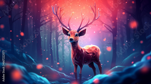 Portrait of Rudolph the Red-Nosed Reindeer in a Magical Christmas Landscape
