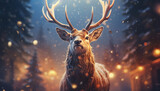 Portrait of Rudolph the Red-Nosed Reindeer in a Christmas Landscape with Festive Atmosphere