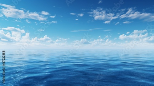 A view of a calm ocean, endless horizon stretching out, the stillness of the deep blue. © baloch
