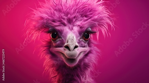  a close up of a llama with a pink background.  generative ai © Shanti