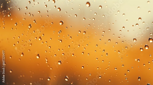  rain drops on a window with a blurry orange background.  generative ai