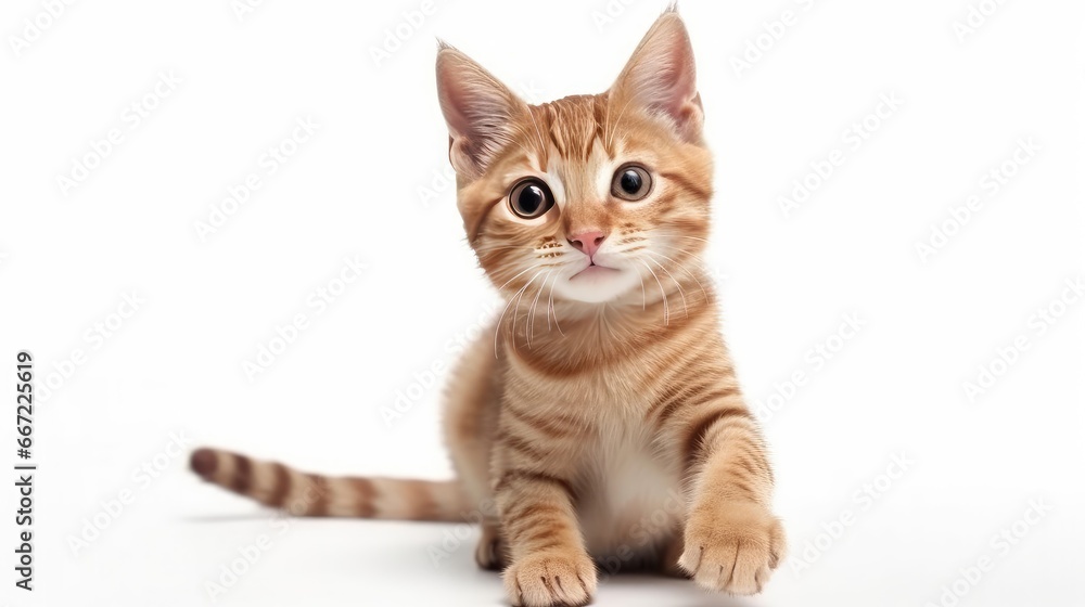 Close-up portrait of cute Bengal cat on white background