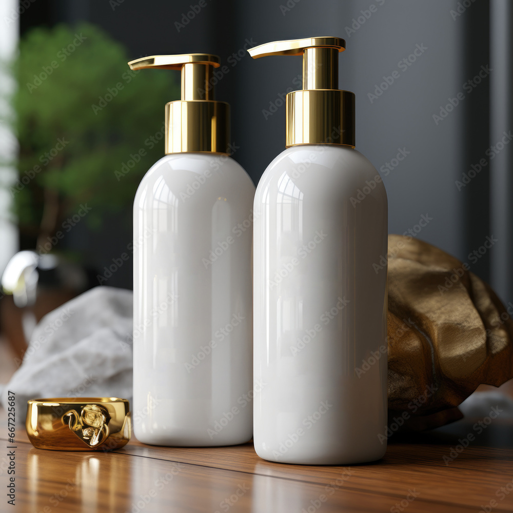 Cosmetic product mockup. Two white bottles mockup of handwash. Shampoo and conditioner bottles mockup Cosmetic product mockup. Two white bottles mockup of handwash. Shampoo and conditioner bottles mockup