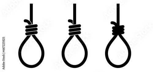 Gallows with rope noose. Line pattern. Rope loop. Gallows hanging noose rope and tied knot. Rope knotted in noose. Hangman knot. Halloween, dead icon. suport and depression therapy suicide concept.