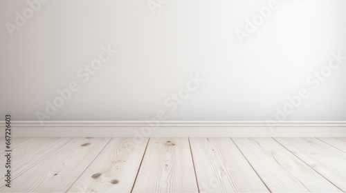 empty wooden white floor with white wall background  mock up 