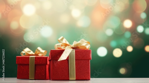 Wallpaper Mural red gift box with golden ribbon at a defocused sparkling holiday background Torontodigital.ca