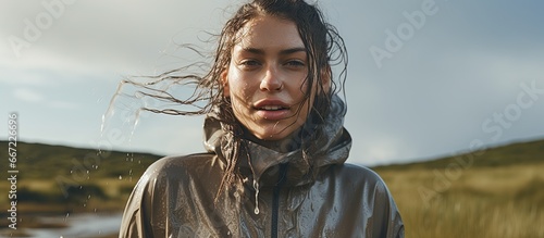 drenched woman outdoors