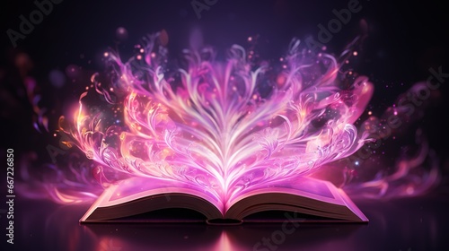  an open book with a pink and purple design on it.  generative ai © Shanti