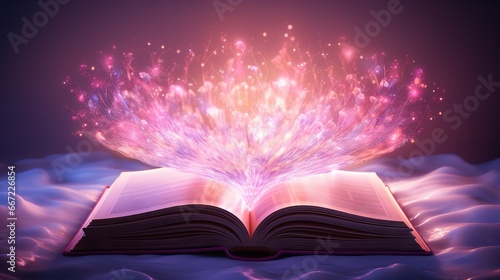  an open book with a colorful explosion coming out of it.  generative ai © Shanti