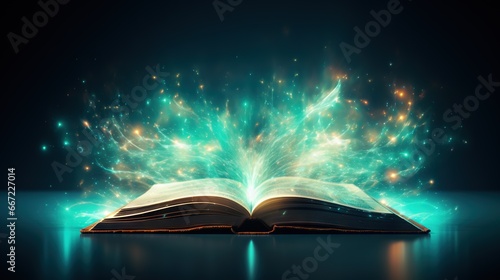  an open book with a glowing light coming out of it.  generative ai