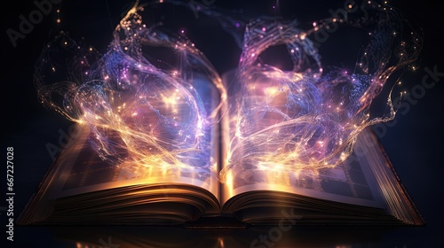  an open book with a glowing image of a butterfly on it. generative ai