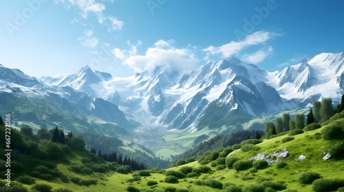 Panoramic view of the Caucasus mountains. Sunny day. Russia. © Iman