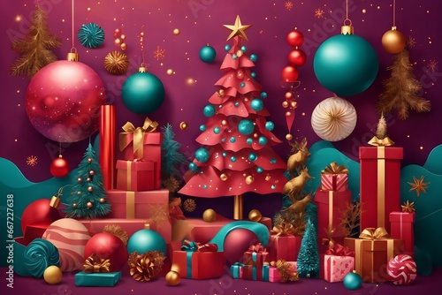 Merry Christmas and Happy New Year Background, Generative Ai