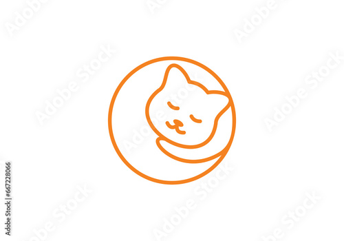 sleep cat logo design. pet care linear style concept element symbol vector illustration.