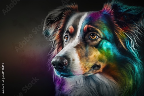 Portrait of a Retriever dog on a black background with colored splashes © Mr. Muzammil