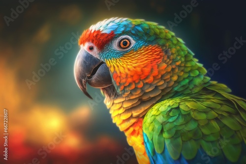 Close up of a colorful eclectic parrot in the zoo