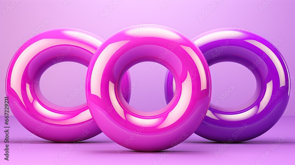 three pink and white circles on a purple background with a pink background. generative ai three pink and white circles on a purple background with a pink background. generative ai