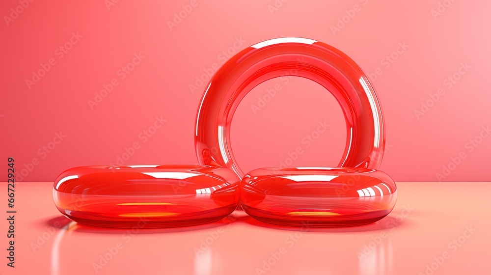 a shiny red object is sitting on a table with a pink background. generative ai a shiny red object is sitting on a table with a pink background. generative ai