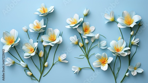  a bunch of white flowers on a blue background with a yellow center.  generative ai © Shanti