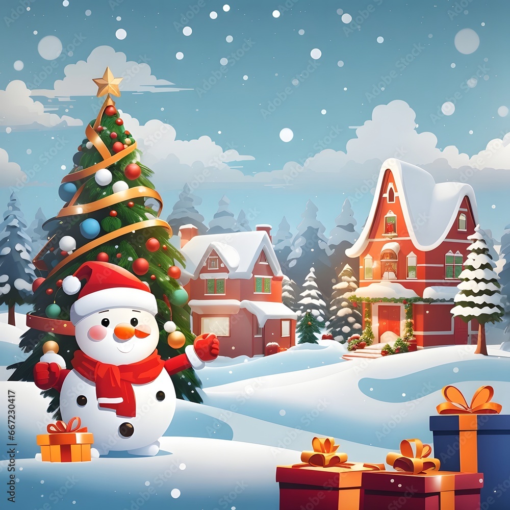 Merry Christmas With Cartoon Santa Claus Snowman Gifts Box Background, Generative Ai Merry Christmas With Cartoon Santa Claus Snowman Gifts Box Background, Generative Ai