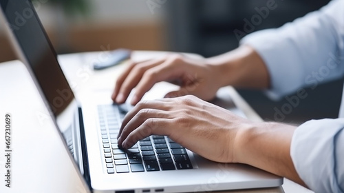 Close-up Portrait of Typing Keyboard on Laptop: Online Work and Communication