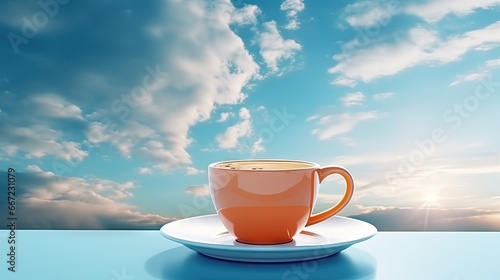  a cup of coffee on a saucer on a table. generative ai
