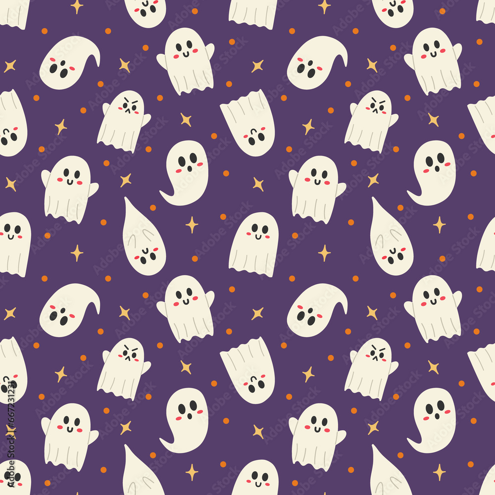 Halloween Ghosts with Emotions Seamless Pattern Design