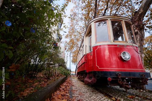 Old retro tram train. Attraction in Sintra, Portugal.