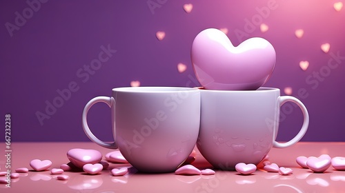  two coffee mugs with a heart on top of them. generative ai