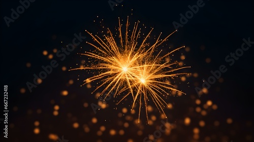 Close up of an gold Firework in the Sky. Festive Template for New Year's Eve and Celebrations