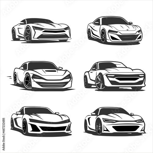 Vector icons of cars. Fantastic silhouettes of cars illustrations isolated on white background