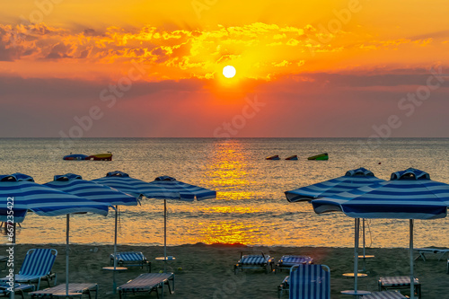 Sunrise at Faliraki beach, Rhodes island, Greece