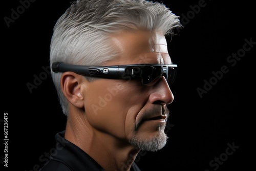 A man wearing augmented reality glasses.