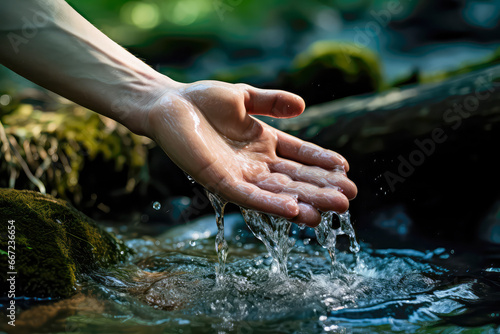 hand holding water from the river