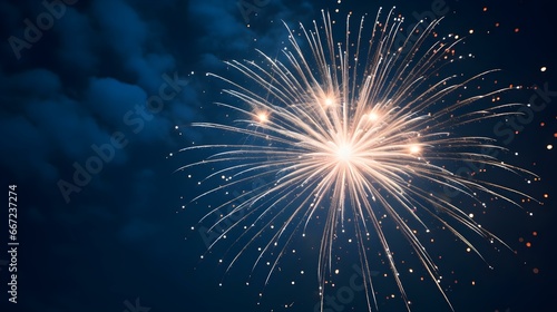 Close up of an white Firework in the Sky. Festive Template for New Year's Eve and Celebrations
